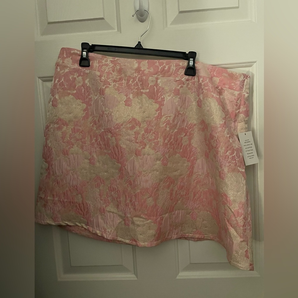 Eloquii pink gold metallic floral mini skirt